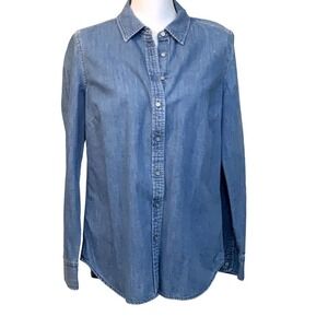 Talbots blue denim button front top,‎ medium, classic, cotton, casual, modest